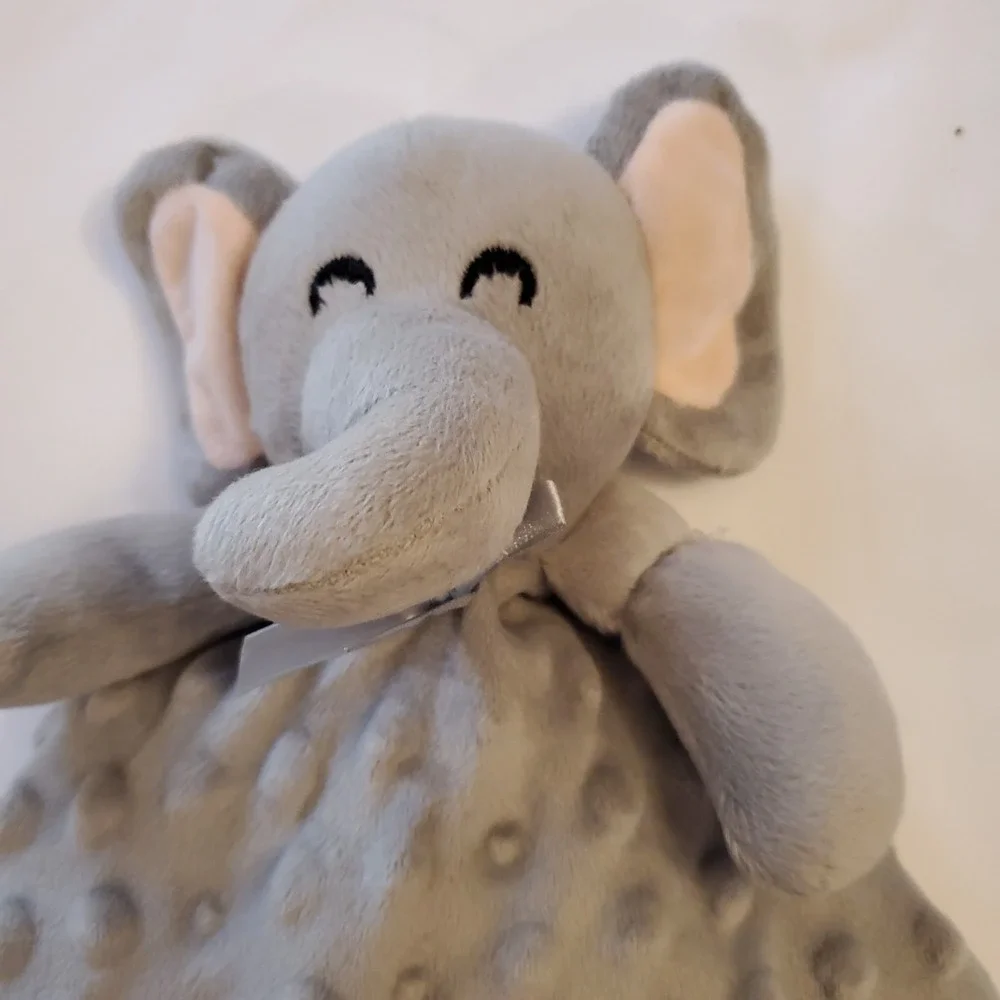 Gray Minky Dot ELEPHANT Crinkle Ears Plush Satin‎ Security Blanket Lovey Gleem